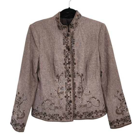 Jackets & Blazers - Vintage Blazer Jacket L Wool Blend Floral Embroidered Cottagecore Craftcore